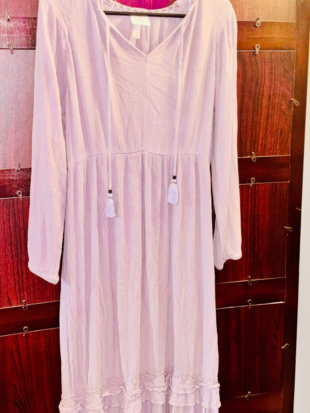 Knox Rose Light Lavender Long-Sleeve Peasant Tassel Dress